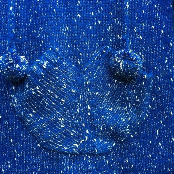 NWT Papillon Blue Kangaroo Pocket Hooded Pom Pom Sweater Size Medium - Picture 7 of 8
